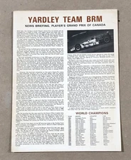 Vintage 1970 Yardley Team BRM News Briefing Press Kit—Grand Prix Of Canada