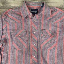 Vintage Wrangler Pearl Snap Western Rodeo Shirt Size M Pink Blue Multi Color