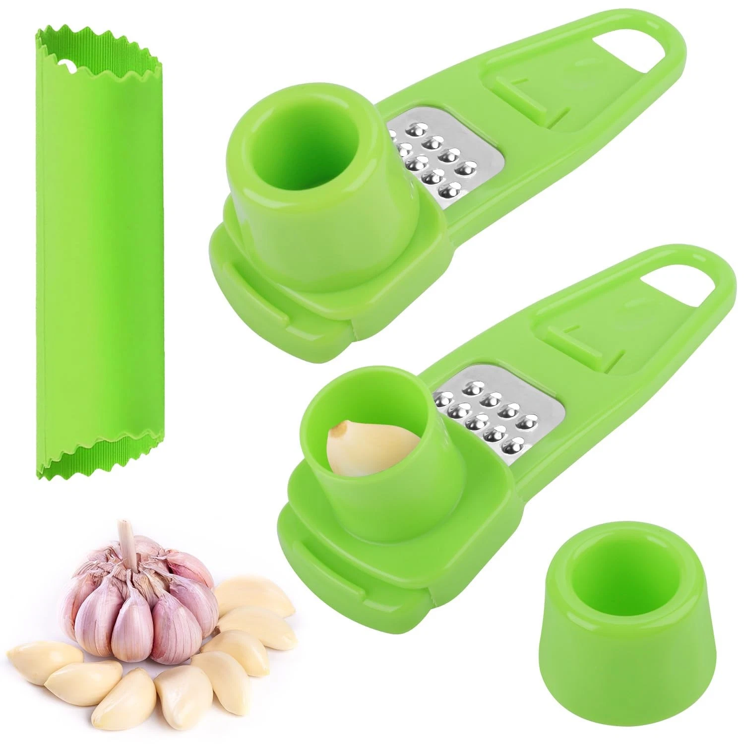 Garlic Press Set 3 Piece Garlic Chopper Garlic Grater, Plastic...