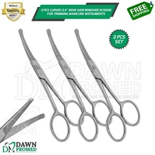 3 Pcs Curved 3.5" Nose Hair Remover Scissor For Trimming Manicure Inst German Gr