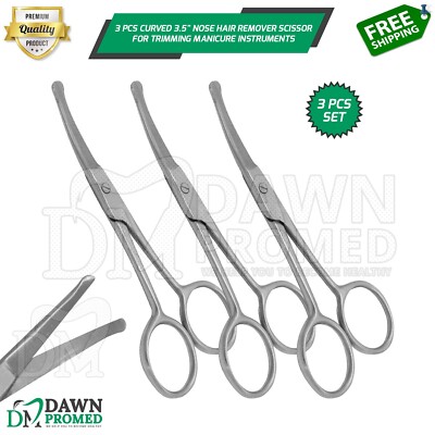 3 Pcs Curved 3.5'' Nose Hair Remover Scissor For Trimming Manicure Inst German Gr