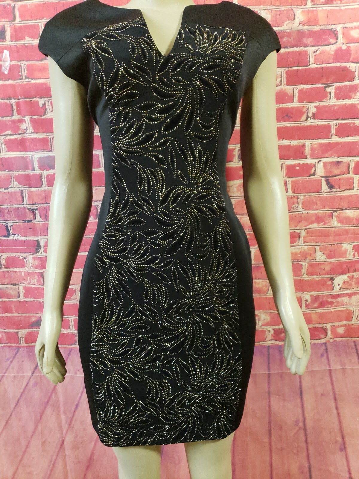 Connected Split V Neck Cap Sleeve Rhinestones Des… - image 2