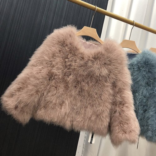 Womens Genuine Ostrich Feather Fur Coat Furry Real Fur Short Jacket Warm Outwear - Picture 5 of 40