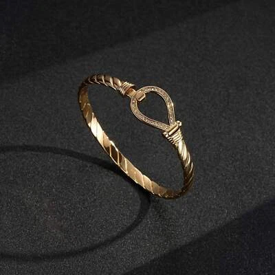 Women 9ct Gold Loop Bracelet With Clear Stones ( 6mm Thick & 8 Inches Long ) GF - Image 1 of 4