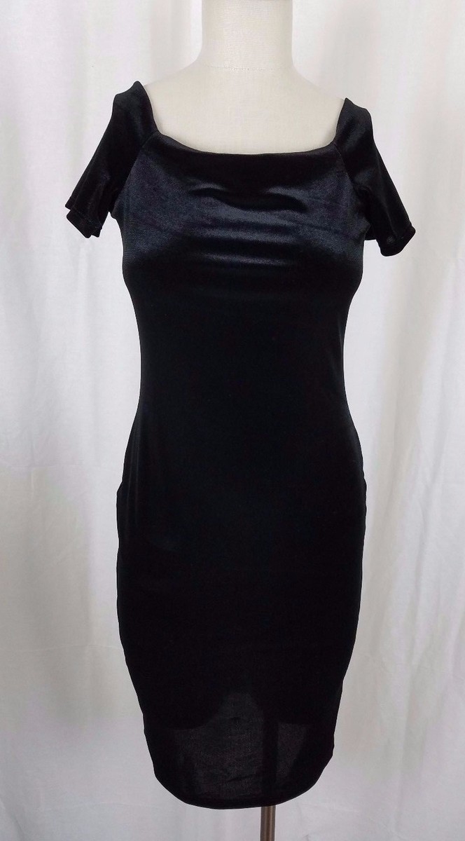 Snap Brand Velvet Fitted Slouch Cowl Scoop Neck Little Black Dress Womens M  USA