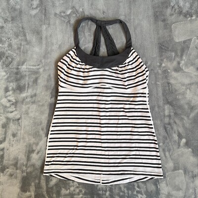 Lululemon Athletica Scoop Me Up Black White Stripes Active Tank Women's Size 4