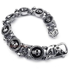 Stainless Steel Silver Black Skull Chain Gothic Men Biker Bracelet Jewelry Gift