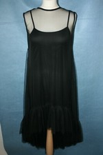 BNWT SIZE 8 LACE & BEADS BLACK MESH HI LOW DRESS WITH FRILL TRIM & LINING