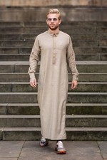 LAWUNG Al-Ameer Adult Men's Thobe Modern Design Gold Arabian Jubbah AA23001