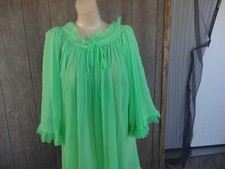 Vtg Lime Green All Nylon 60s SHEER Pleated Ruffled Top Jacket Mini Gown