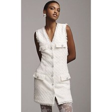 BHLDN Sleeveless Tweed Dress Pearl Embellished Fringed Trim Party Medium