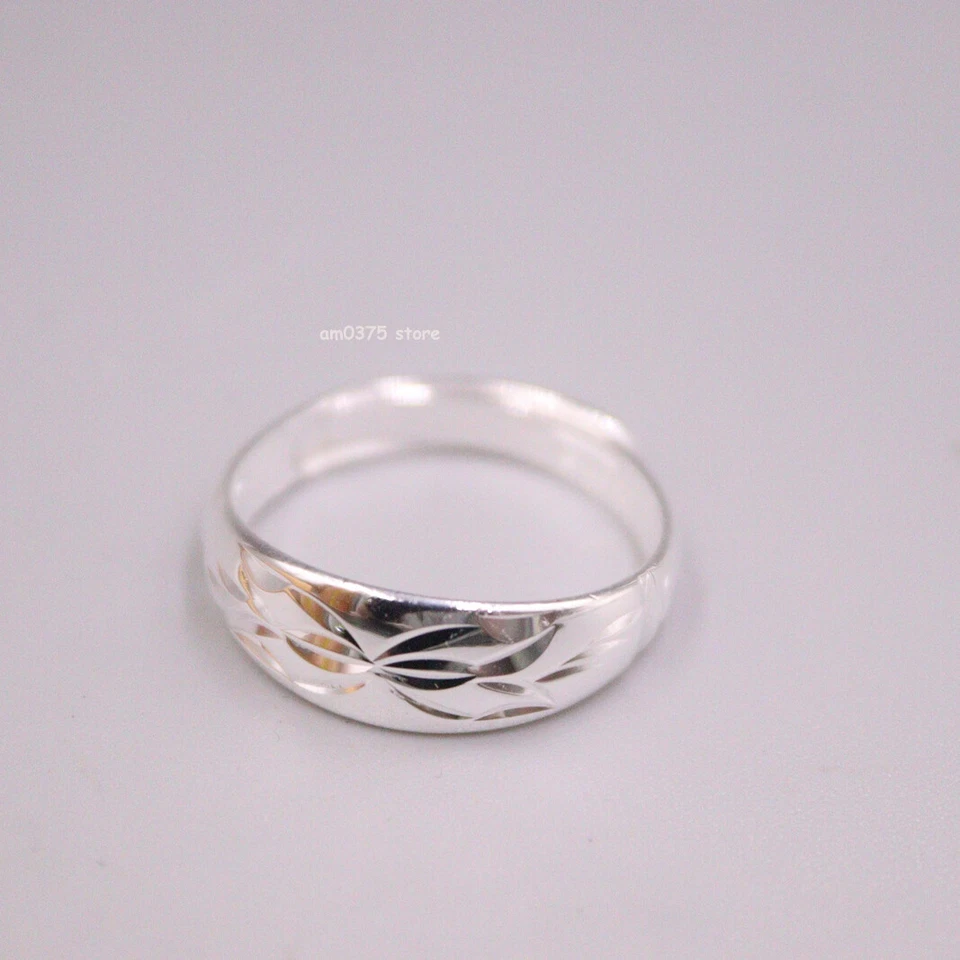 Pure 999 Fine Silver Ring Men Women's 8mm Carved Leaf Band Ring US Size 8 - Image 4 of 4