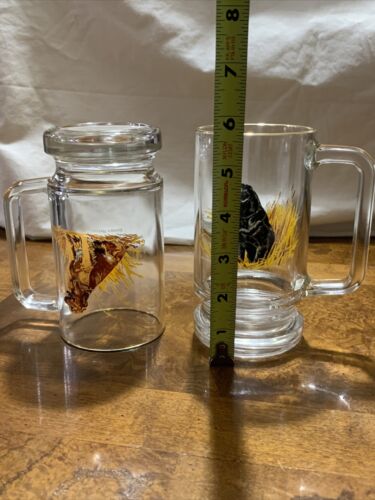 Vtg Glass Beer Mug Golden / Labrador Retriever Dogs Gold Rim Handle Set of 2 EUC - Picture 10 of 12
