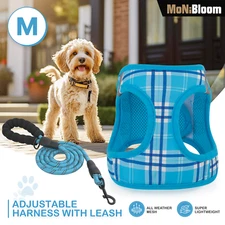 Blue Dog Harness&Leash Set Breathable Mesh Adjustable Reflective Vest w/D-rings