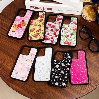 For iPhone 16 Pro Max 15 14 13 12 Girl Cute Strawberry Flowers Phone Case Cover