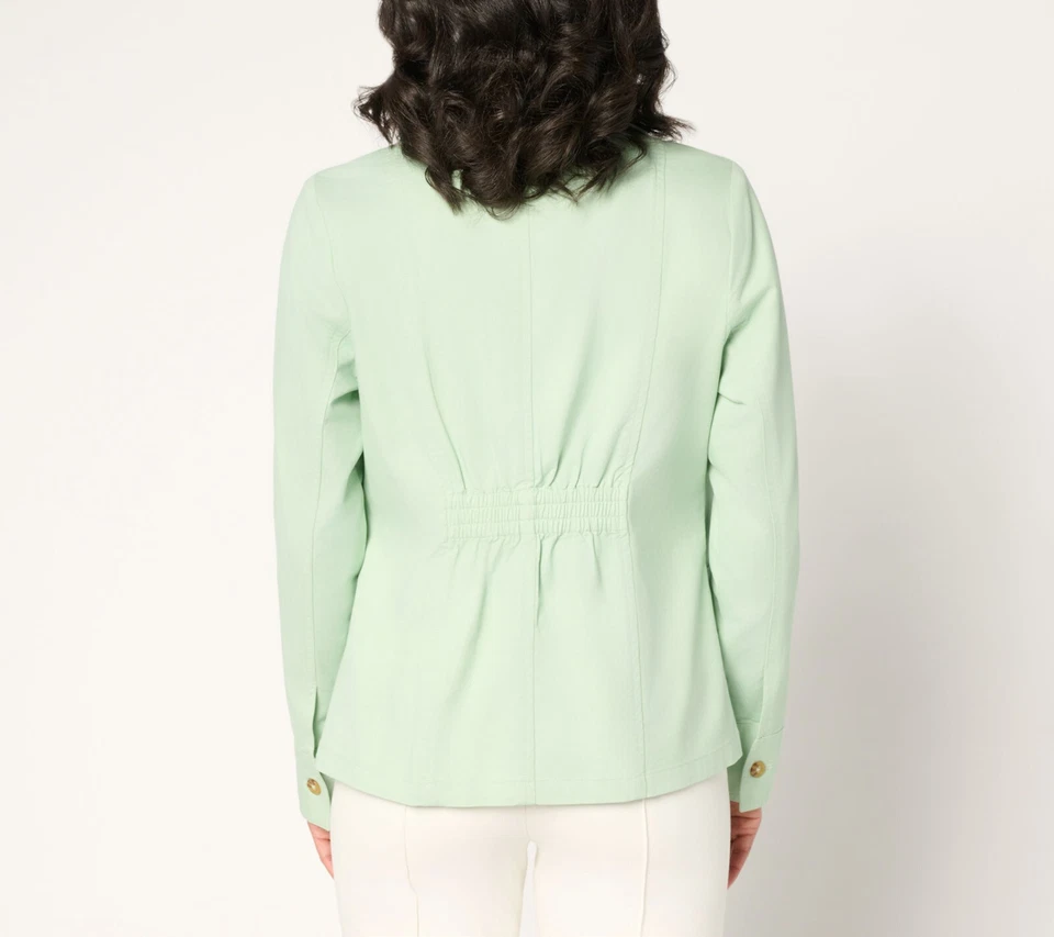 NUEVO Blazer Joan Rivers Mediano Firma Sarga Ceñida Espalda en Azul Marino QVC 3158 Foto 2 de 4