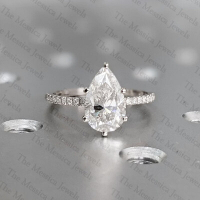 1.99 TCW Pear Cut Moissanite Women's Engagement Ring In 14k White Gold Plated