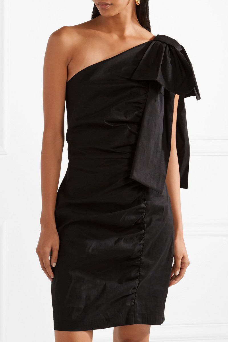 SEA New York Black Pussy Bow One Shoulder Stretch Wool Linen