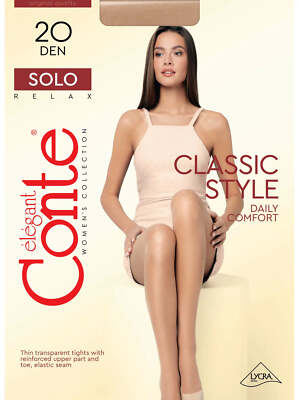 Conte Tights Solo 20 Den - Durable Sheer Classic Pantyhose Satin Touch Plus Size