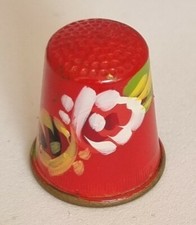 Brass And Enamel Hand Painted Vintage Thimble Collectable 