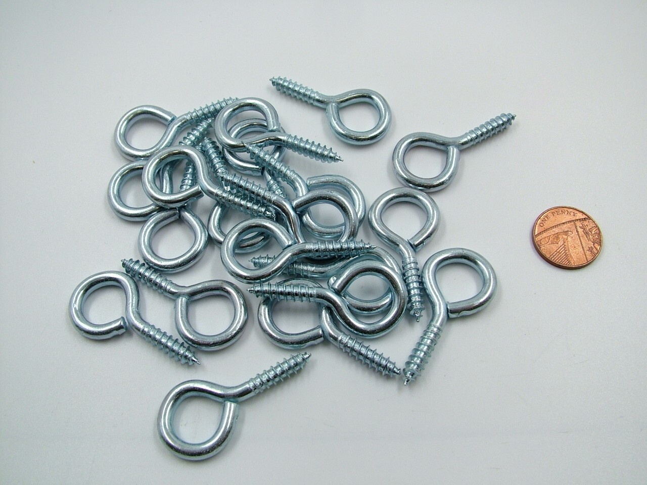 Screw eyes 45mm long Pack of 20 steel zinc plated Eye 21mm outside 13mm inside