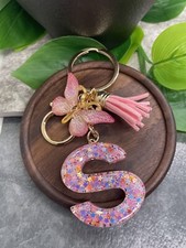 3.5" Handmade Resin Pendant Initial Keychain S Tassel New Free Ship A3034