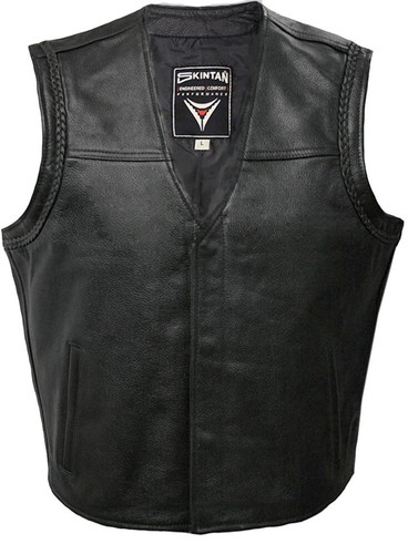 Gilet moto en cuir SKINTAN homme moto gilet de motard noir SOA - BOBBY - Photo 1 sur 2