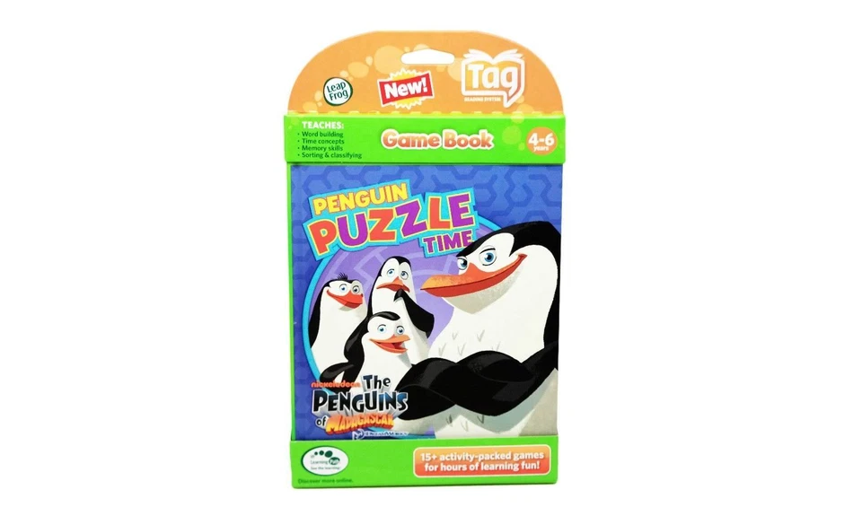 LeapFrog Tag Game Book Penguins of Madagascar Puzzle Time Kids Activity Learning - Image 4 of 4