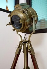 Nautical Spotlight Large Vintage Theater Stage Industrial Wood Brown Tripod