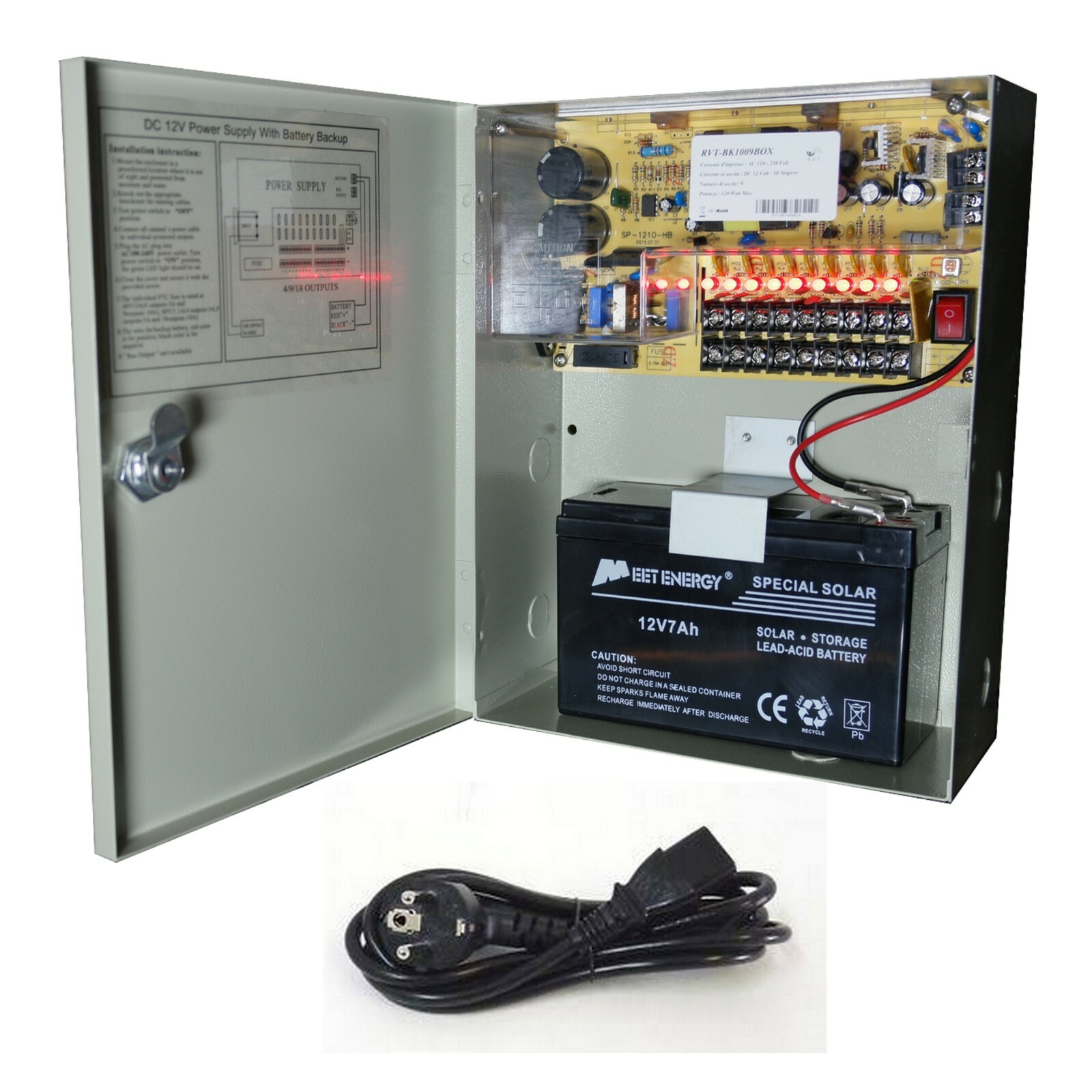 Alimentatore Box 9 Uscite 15A  funzione UPS Accumulatore 12 volt 7 A incluso