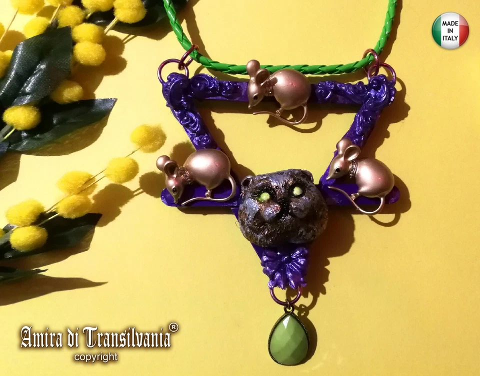 luxury jewelry necklace pendant woman art deco nouveau liberty silver gold cat k - Image 4 of 4