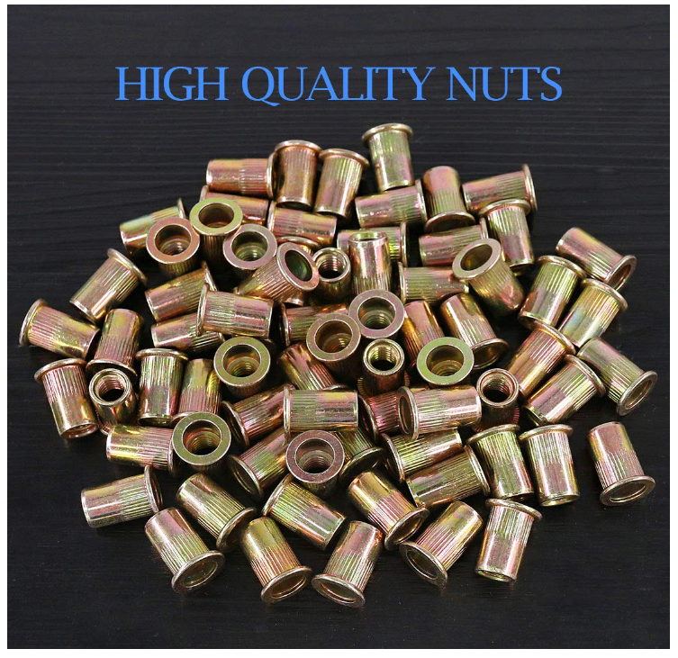 DIY Rivet Nut Kit 100 Pcs 1/4-20 Aluminum Flange Rivet Nuts - UNC Flat Head Threaded Inserts For DIY & Repair Rivet Gun - View #3
