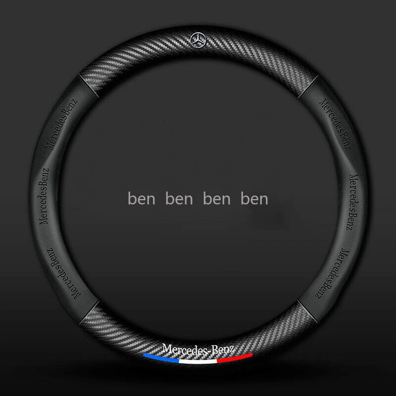 Cubierta de volante de 15" de cuero genuino para Mercedes-Benz negra nueva Foto 3 de 4
