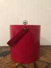 Vintage MCM RED Ice Bucket & Clear Lucite Lid Handle USA Entertain — photo 3