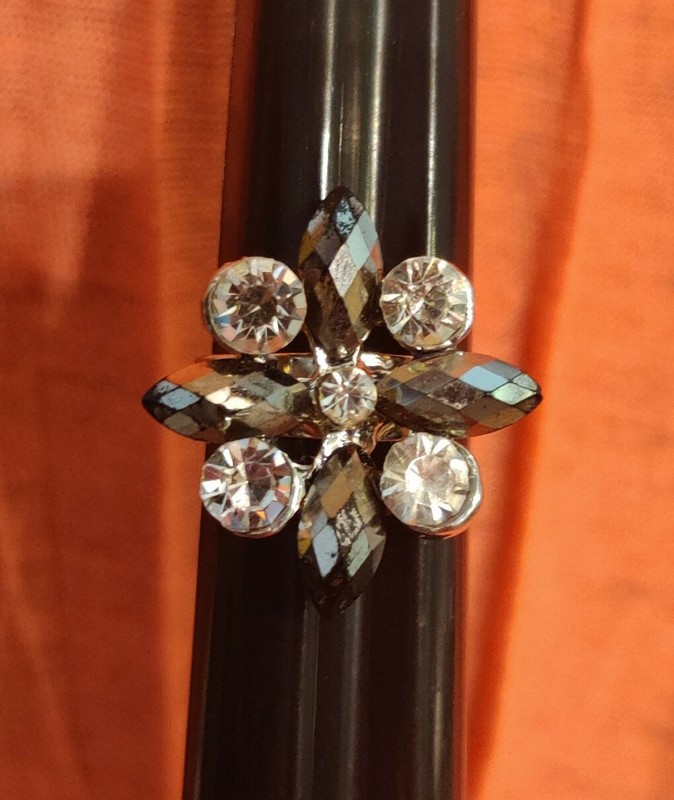 Gunmetal Grey Gray Mirror Black Clear Rhinestone Gem Jewel Bead Cocktail Ring