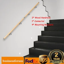 6.6FT Wood Handrail For Step Stair Railing Hand Rail Non-Slip Wall Hand Railings