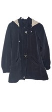 Fitz-wright Black Light Weight Jacket Size Sm Detachable Hood Mid Length