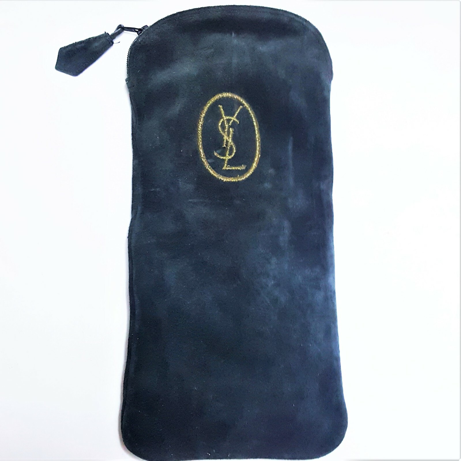 CUSTODIA TOP CON CERNIERA GRANDE YSL YVES SAINT LAURENT VINTAGE BLU PELLE SCAMOSCIATA ANNI '60 '70