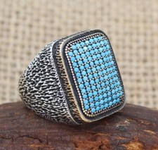 Turquoise Micro Zircons Solid 925 Sterling Silver Men's Ring