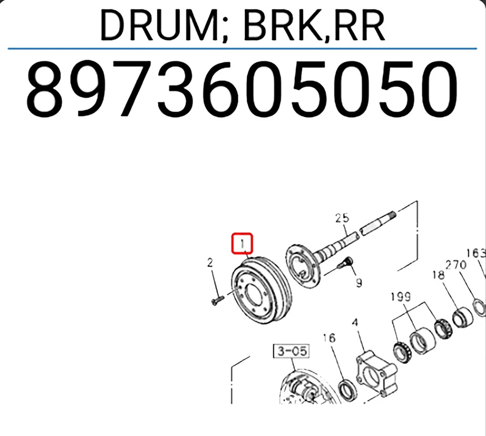 Rear Brake Drum 8973605050 For Isuzu Dmax 2WD 2003 - 2008 2009 2010 2011 - Image 2 of 4