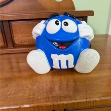 Vintage 2002 Galerie blue M&M candy cookie jar ceramic collectible