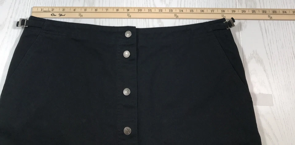 Falda vaquera vintage Ralph Lauren Jeans Co para mujer 16 negra algodón botón delantero Y2K Foto 3 de 4