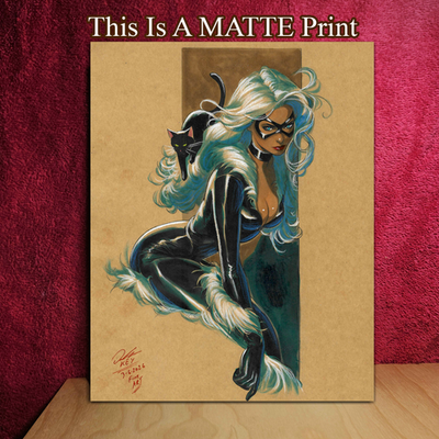 #ad Black Cat Color Illustration Mixed Media Fine Art Print 8.5x11 Keyeske $40.00