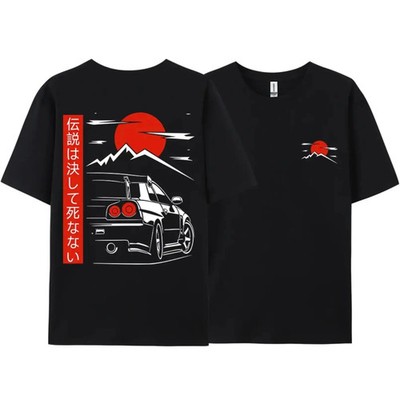 Japanese JDM Culture 2 Sided GTR Racing Tee| Unisex Cotton Couple Tops T-Shirt