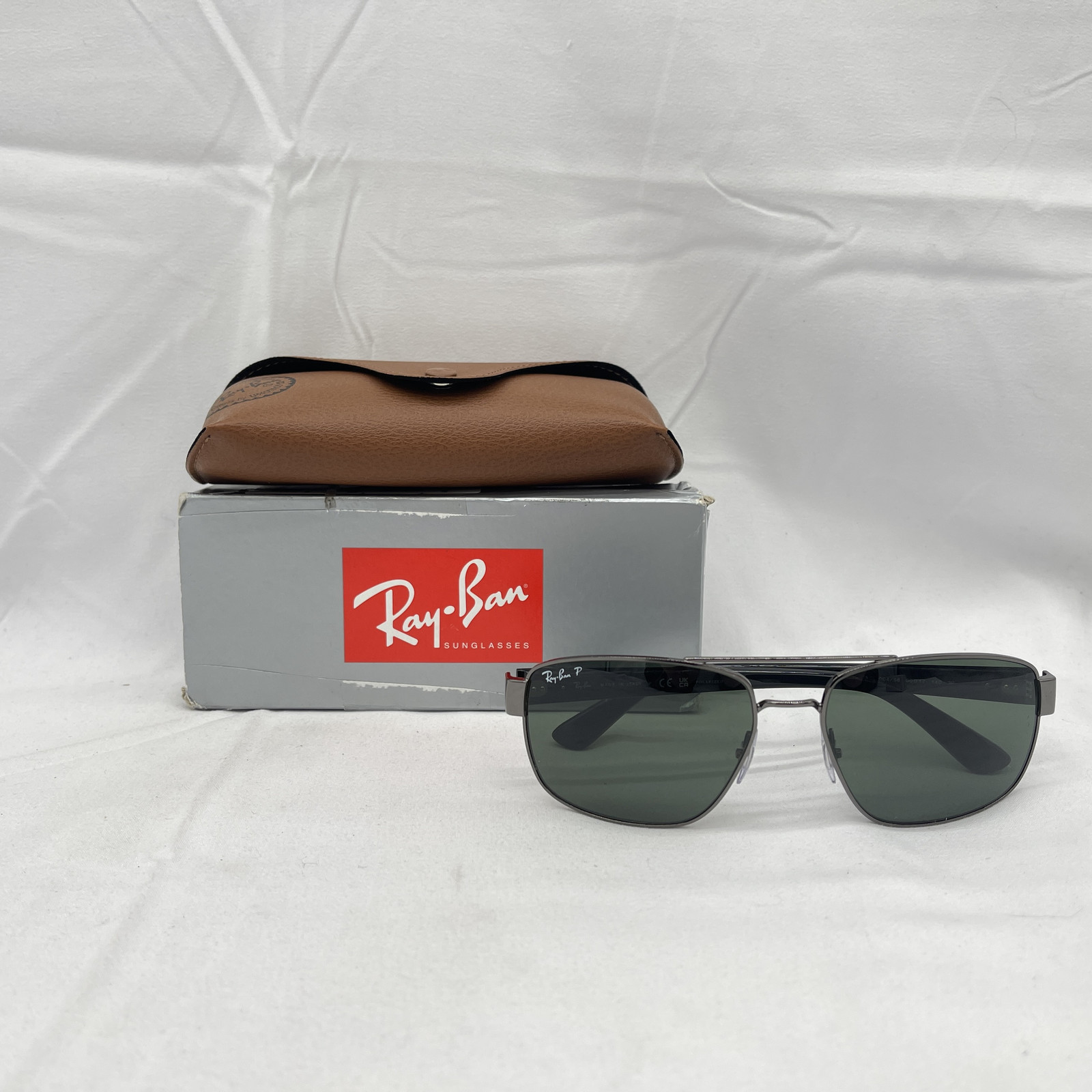 Ray Ban Mens Double Bridge Square Aviator Polarized Sunglasses RB3663 Gunmetal