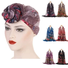 Muslim Women Floral Long Scarf Headscarf Wrap Bonnet Bandana Hijab Hat Islamic