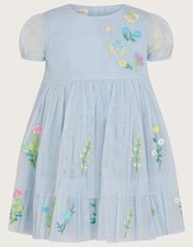 Image of Monsoon Baby EMMA Embroidered Tulle Dress - BLUE Size 12-18 Months