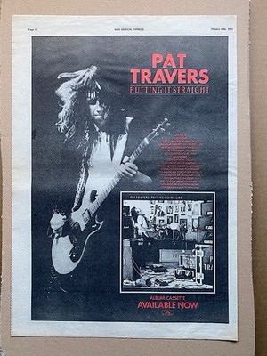 PAT TRAVERS BAND PUTTING IT STRAIGHT POSTER SIZED original music press advert fr