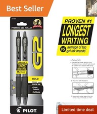 Refillable G2 Gel Pens - Smooth Black Ink, Bold 1mm, Ergonomic Grip, 2 Pack