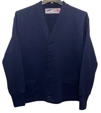 Vintage School Apparel Inc Cardigan Size 42 Navy Blue Sweater Made In USA EUC